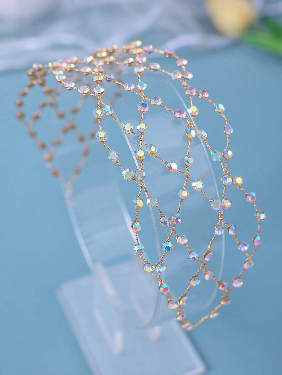 1pc Bridal Handmade Rhinestone Hairband Headpiece Boho Tiaras Valentine's Day Accessories,Wedding Hair Accessories