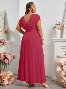 SHEIN Belle Burgundy Red Women's Elegant Chiffon Plus Size Bridesmaid Dress, Long
