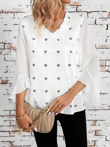 SHEIN Clasi Patchwork Batwing Sleeve Elegant Women's Shirt - Multicolor - View 1