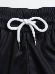 ROMWE MEN Anime Quần short bóng rổ đơn giản in hình ngọn lửa dành cho nam mặc hàng ngày, đi học - màu đen - Xem 6