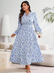 SHEIN Clasi Plus Size Women's Casual Printed Simple Daily Dress (Random Pattern) Maxi Women Outfit - Blue - View 1