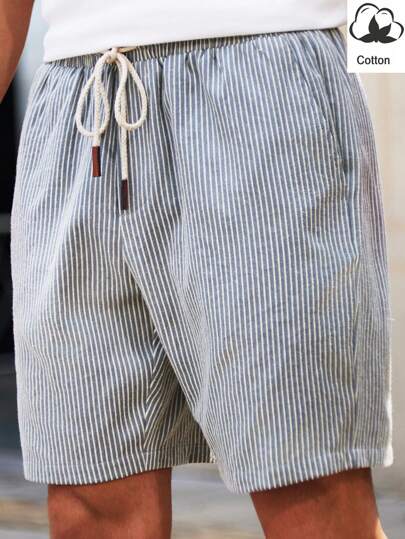 HIMLAND 男士梭织条纹短腰修身休闲直筒短裤，适合日常穿着，夏季