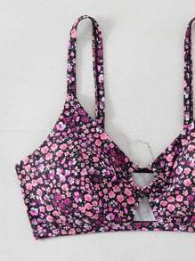 SHEIN Swim Curve 大码花朵印花比基尼上衣，适合夏季海滩度假 - 彩色 - 查看 3