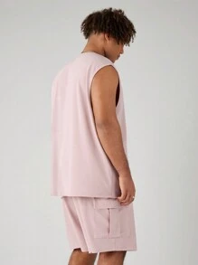 Manfinity VCAY 2pcs/Set Men's Plus Size Knitted Casual Slim Fit Sleeveless Tank Top And Mid-Waist Straight Shorts, Summer And Daily Wear - Mauve Purple - View 2