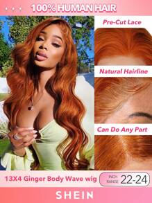 Ginger Orange Color Pre Cut Lace Body Wave Lace Front Wig #350 Copper Breathable Cap Unprocessed Raw Soft Human Hair Wig For Women - S350 - View 1