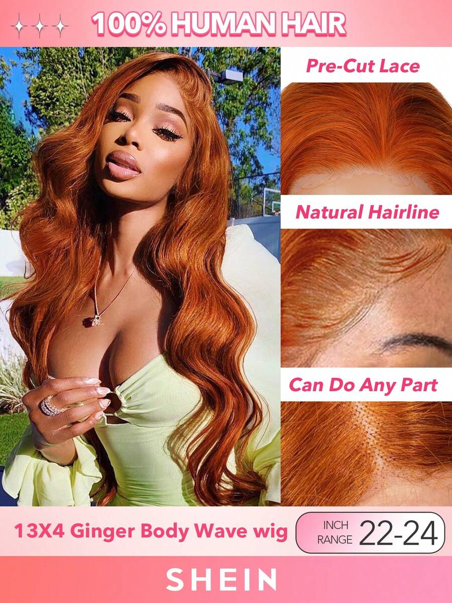 Ginger Orange Color Pre Cut Lace Body Wave Lace Front Wig #350 Copper Breathable Cap Unprocessed Raw Soft Human Hair Wig For Women - S350 - View 1