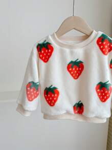 SHEIN Baby Girl Casual Cute Fuzzy Cartoon Printed Long Sleeve Sweatshirt For Fall/Winter
