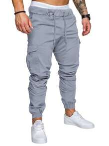 Manfinity Homme Men's Drawstring Pocket Design Casual Daily Wear Pants - Light Grey - View 1