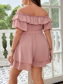 SHEIN Clasi Plus Size Summer Simple Ruffle Ruffle Hem Romper - Dusty Pink - View 2
