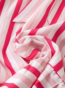 SHEIN Clasi 加大尺碼條紋拼接假期休閒裙，帶荷葉邊 - 粉色 - 查看 4