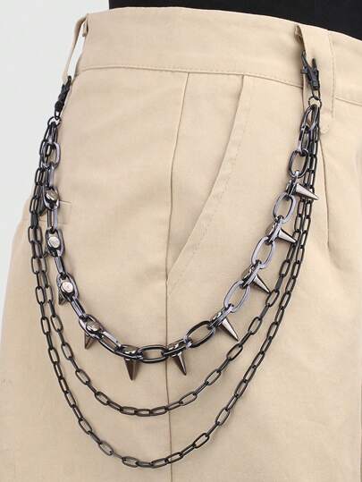 Grunge Punk 1pc Punk Style Multi-Layer Alloy Rivet Waist Chain