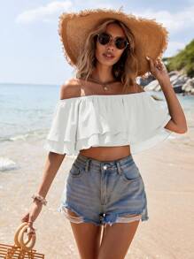SHEIN VCAY Top estilo vacacional de un solo hombro para mujeres - Blanco - Ver 3
