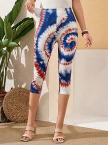 EMERY ROSE Women's Printed Casual Seven-Quarter Everyday Leggings 4th Of July Clothes Red White Blue Tights Capris - Multicolor - View 3