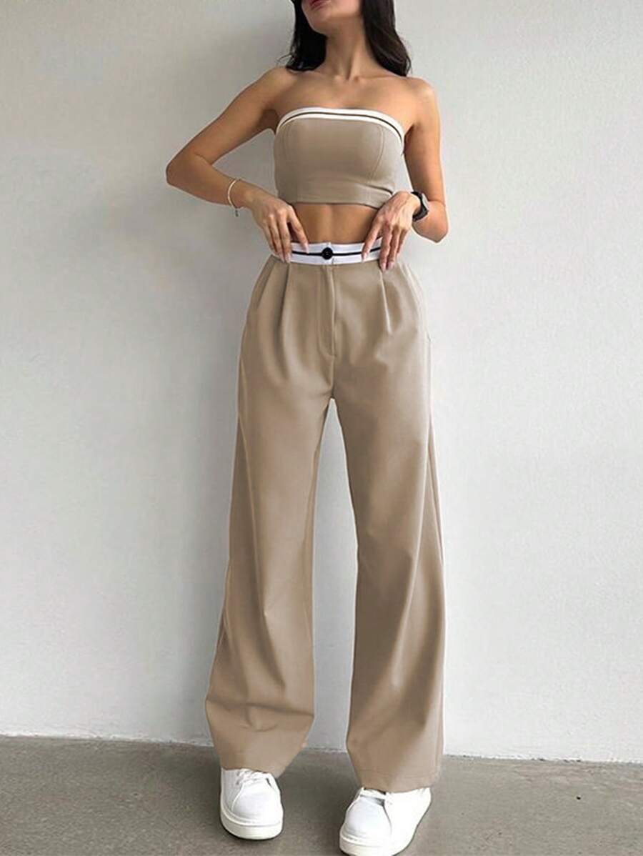Colorblock Shirt & Wide-Leg Pants Set--Clearance main image 1