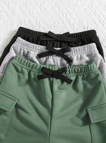 SHEIN 嬰兒男女三件套，簡約時尚拼接設計短褲，帶裝飾繩和彈性腰帶，適用於夏季