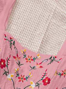 SHEIN Dreamara Vacation Leisure Embroidered Ruffle Trim Sleeveless Shirt