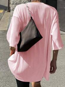 INAWLY 女士夏季寬鬆圓領蝙蝠袖純色休閒T恤 - 粉色 - 查看 2