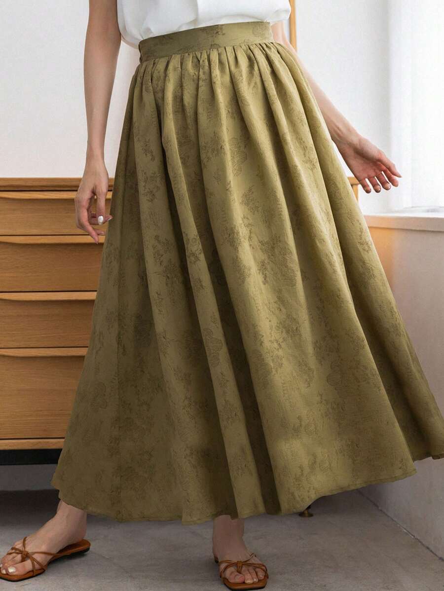 FRIFUL Women's Simple Solid Color Casual Skirt - Army Green - View 1