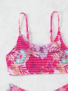 SHEIN Swim 夏季沙灘女性熱帶植物印花推薦性感比基尼套裝，隨機印花 - 彩色 - 查看 5