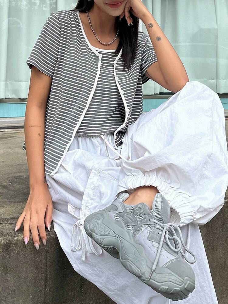 Women's Striped & Printed Simple Daily Two-Piece Set