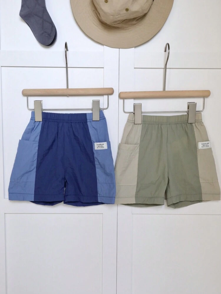 Baby Boys' Summer New Style Windbreaker In Woven Fabric, And Cool Street Style, Breathable And Loose Fit Sportswear, American Retro Style, Patchwork Design, Multiple Pieces Set Including Shorts