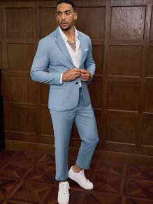 Manfinity Mode Men's Single-Breasted Suit Collar Casual Daily Blazer - Blue - View 6