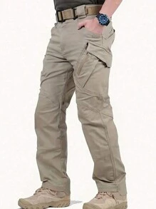 Men's Solid Color Straight Loose Casual Zip-Up Cargo Pants, Fall