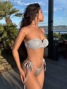 SHEIN Swim Conjunto de bikini de unicolor con escote halter y tanga sexy para mujeres, perfecto para vacaciones de verano