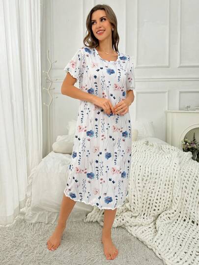 Bloemen Printed Short Sleeve Shirt Sleep Dress Pajama Perfect Moo view 6