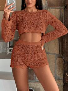 RueChic Hollow Out Cover Up Set - Orange - View 6