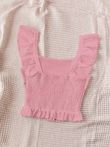 SHEIN Dreamara Vacation Leisure Embroidered Ruffle Trim Sleeveless Shirt