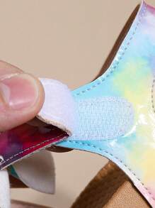 女童彩虹蝴蝶結公主涼鞋，新款夏季平底沙灘鞋，適用於大童和小童，露趾款式 - 彩色 - 查看 4