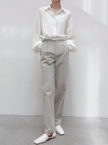 DAZY Camisa Sólida De Hombros Caídos - Blanco - Ver 2