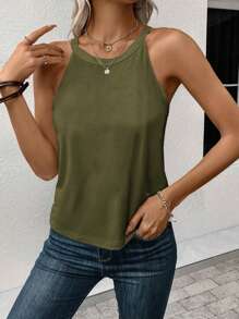 EMERY ROSE 1pc Women's Plain Fitted Casual Sleeveless Tank Top, Versatile For Summer