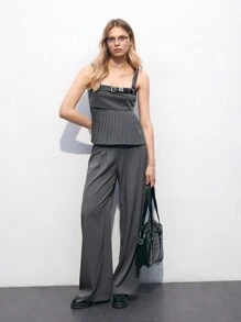 Maija 女士灰色褶皺腰帶吊帶上衣