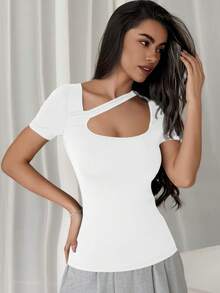 Firerie Camiseta ajustada de cuello cuadrado para mujer con huecos - Blanco - Ver 4