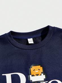 Gudetama X SHEIN Unisex Casual Cartoon And Letter Printed Oversized Sweatshirt, Spring/Fall - Navy Blue - View 5