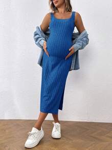Women's Casual Spaghetti Strap Maternity Midi Dress