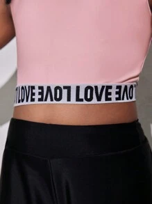 SHEIN Tween Girl Casual Solid Color Simple Letter Printed Tank Top And Pants Two-Piece Athletic Outfit