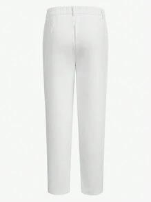 AKNOTIC Cotton Men's Old Money Style Business Casual Woven Micro-Bell-Bottomed Elastic Waist Zipper Suit Trousers, Suitable For All Seasons, Summer - White - View 2