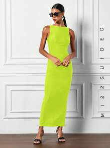 MISSGUIDED Vestito verde lime senza maniche con scollo a barca per l'estate