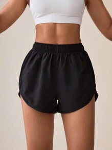 Exploreva Women's Summer Casual Solid Color Sports Shorts - Black - View 1