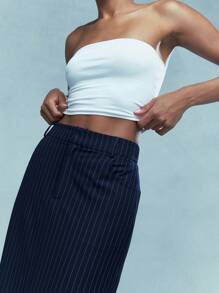 MISSGUIDED Tailored Pinstripe Maxi Skirt With Back Slit - Blue - View 4
