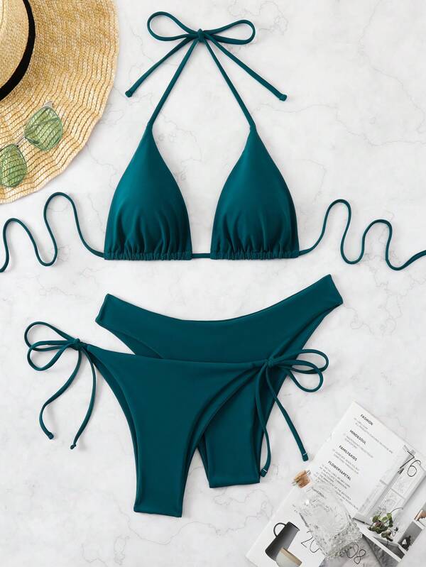 Swim Vcay Set de costume de baie pentru femei, cu decolteu solid și cu 2 pantaloni de bikini triunghi, 3 piese
