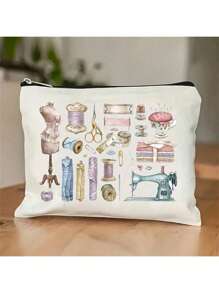 1 pieza Bolsa de maquillaje divertida de costura, regalo de máquina de coser, bolsa con cremallera para herramientas de costura, bolsa de almacenamiento para viajes al aire libre, regalo para amigas mujeres, estuche de belleza, organizador de maquillaje, bolsa de maquillaje de viaje, estuche de maquillaje pequeño, accesorios de maquillaje, bolsa para brochas, contenedor de cosméticos, artículos de viaje, artículos escolares, bolsa de maquillaje, neceseres de vacaciones