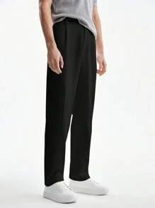 AKNOTIC Business Casual 亞麻直身編織西裝褲，易打理，適合夏季 - 黑色 - 查看 1