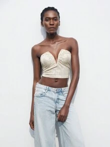 Maija Top de mujer informal estampado sin tirantes para el verano - Albaricoque - Ver 7