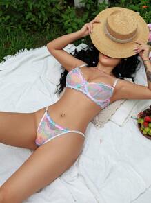 Floral Lace Underwire Bra & Panty Lingerie Set - Multicolor - View 4