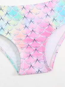 Young Girl Mermaid Texture Bikini Set, Vacation Style - Multicolor - View 5
