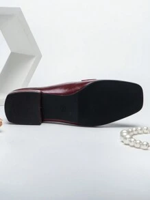 秋冬女士平底乐福鞋，复古方头，休闲粗跟链条穆勒鞋，英伦风皮鞋 - 棕色 - 查看 5